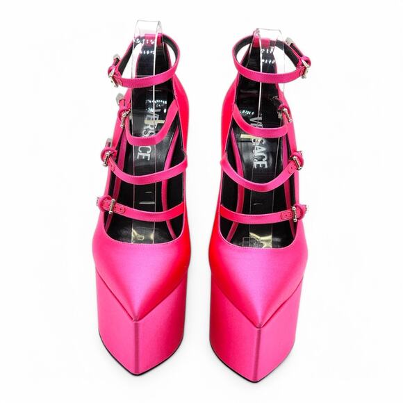 Versace Tempest Strappy Satin Platform Pumps in Pink EU 38 US 8 NWB $1445 - Picture 4 of 10